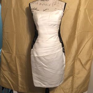 NWT!! David’s Bridal White Satin Black Lace Dress